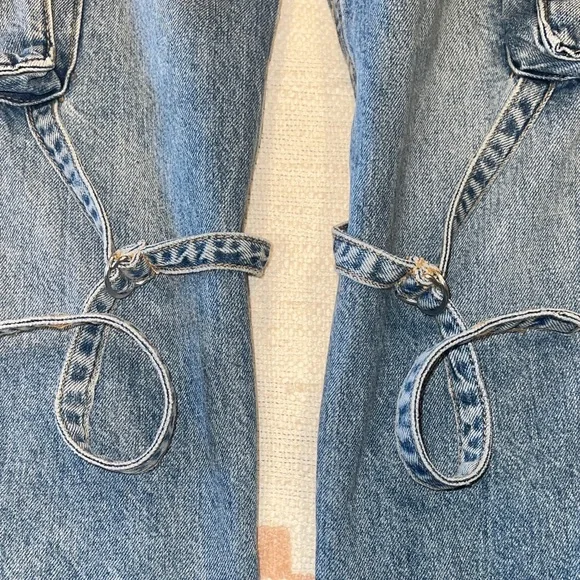 ZARA✨Cargo Jeans U.S. Women’s 6 Baggy Low Waisted Pockets Med Blue - Picture 15 of 16